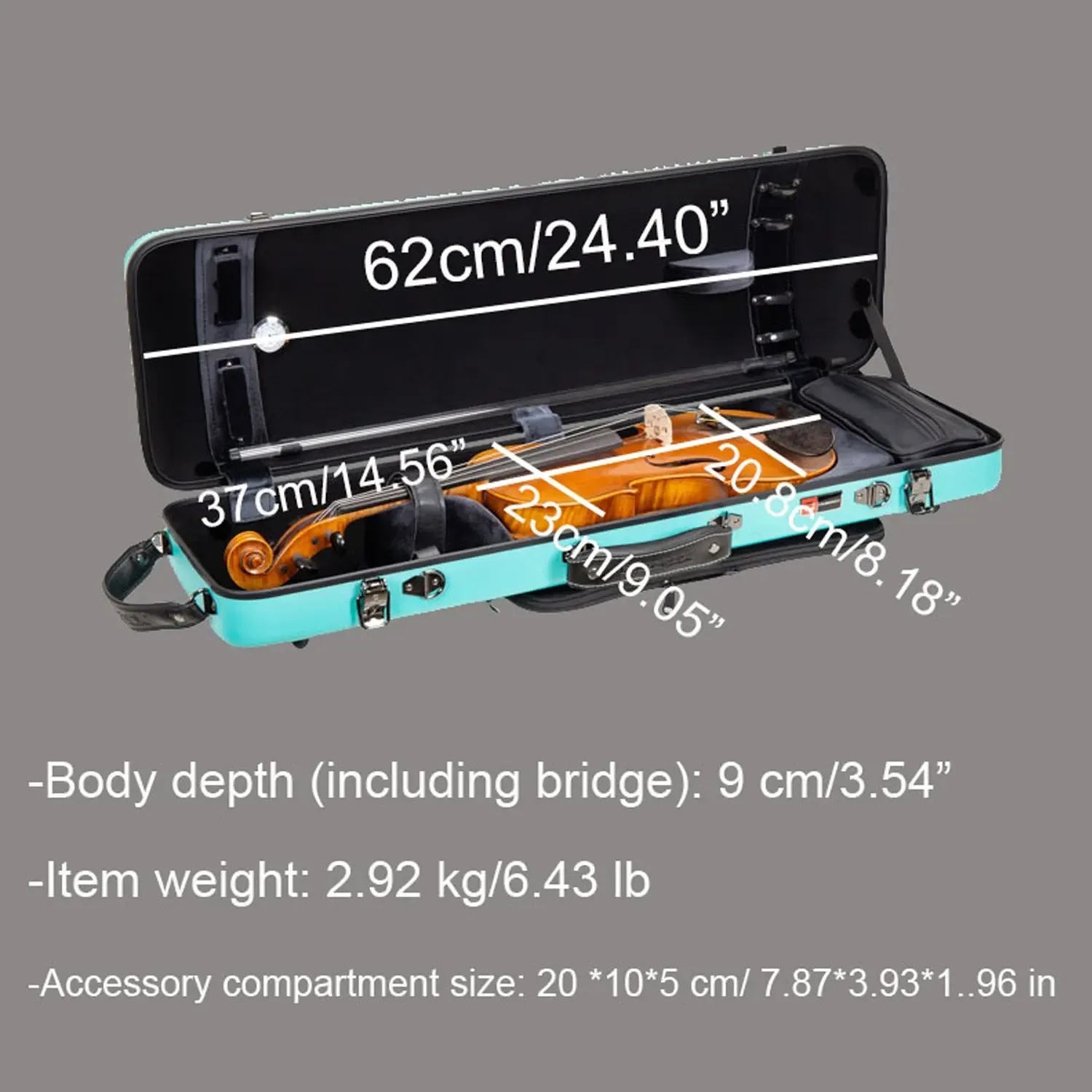 Crossrock CRF4050VF-R Polycarbonate Oblong Flight 4/4 Violin Case - Mint-Blue - Image 5