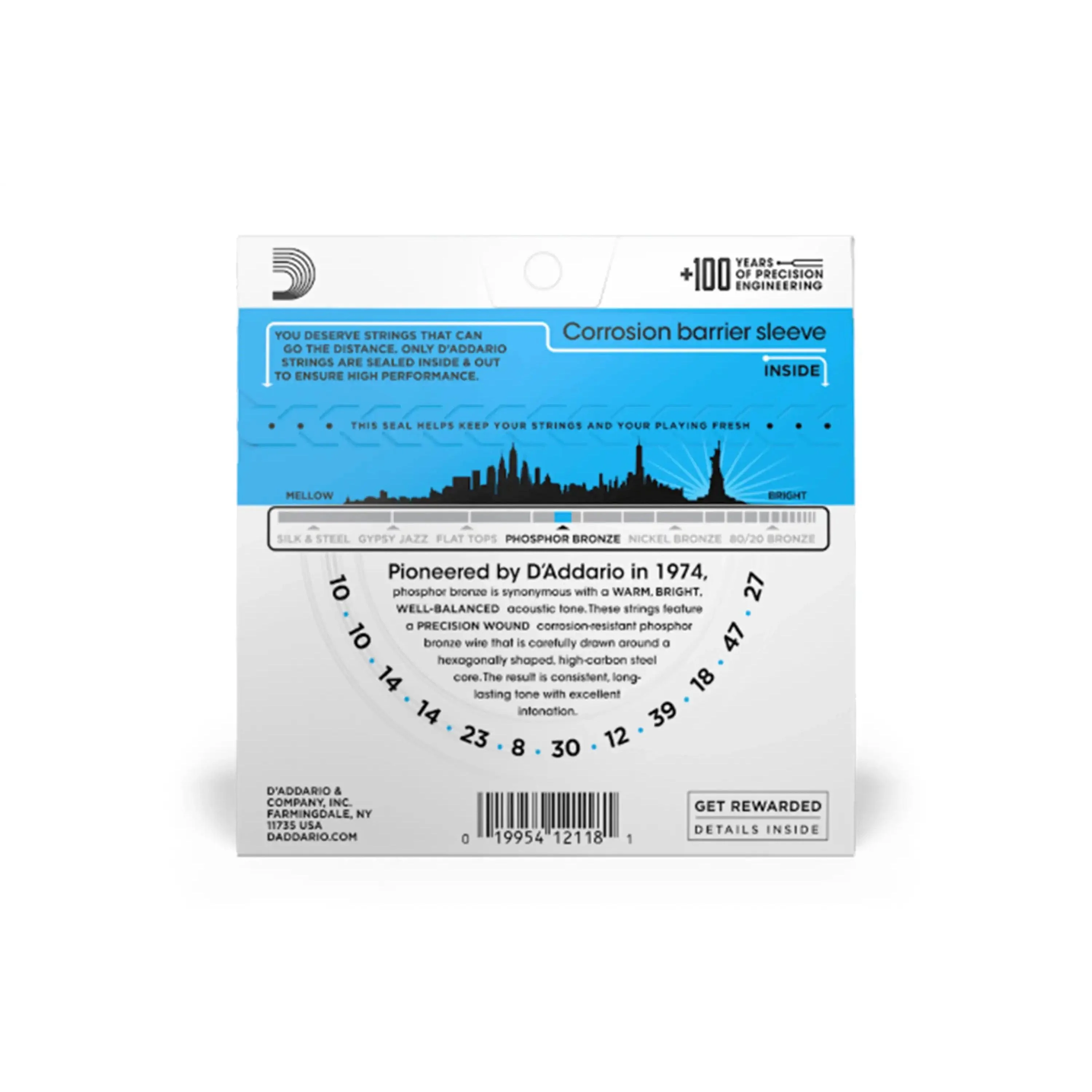D'Addario EJ38 Phosphor Bronze Acoustic 12-String Guitar Strings - Light .010-.047 - Image 2