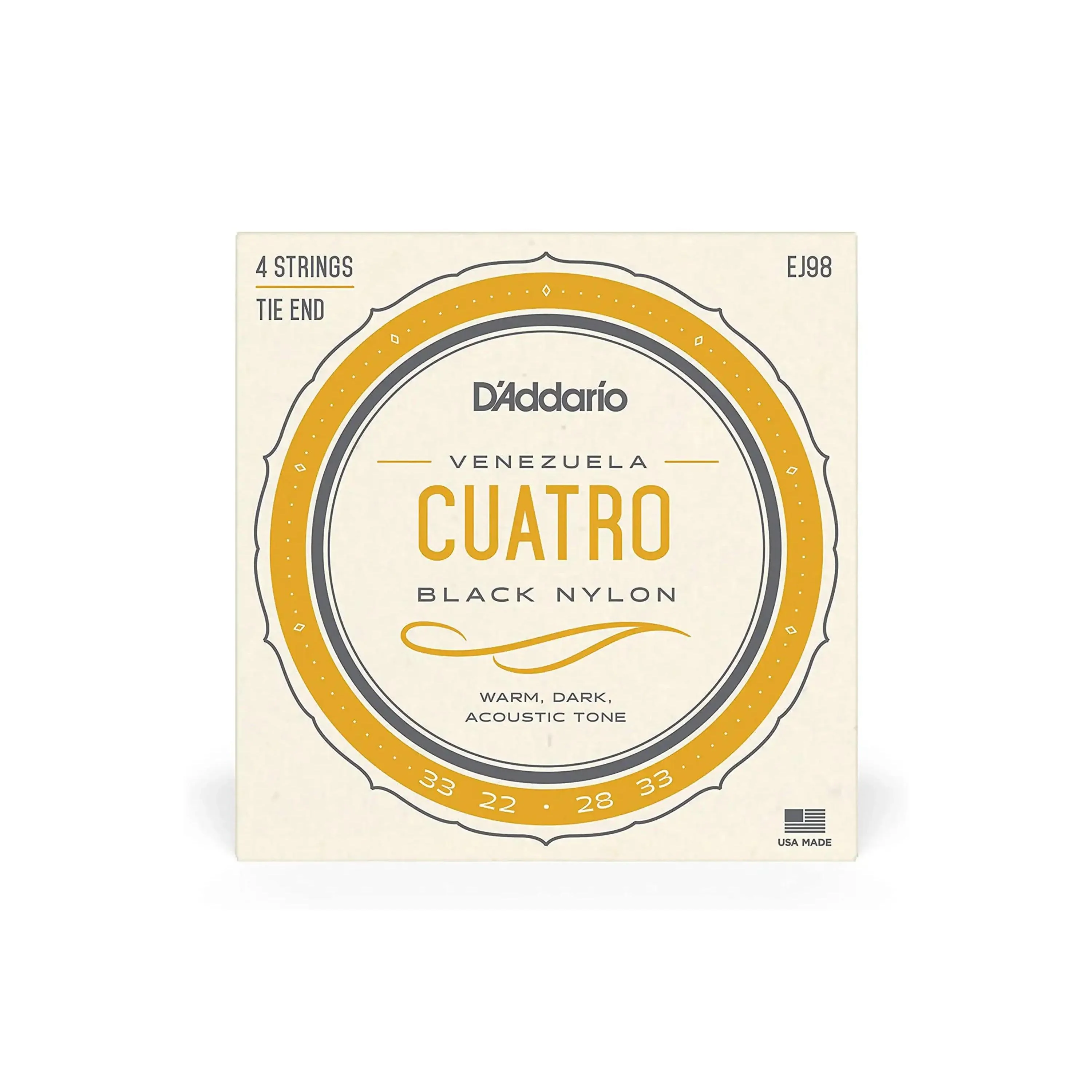 D'Addario EJ98 Black Nylon 4-String Cuatro-Venezuela Strings - .033-.033