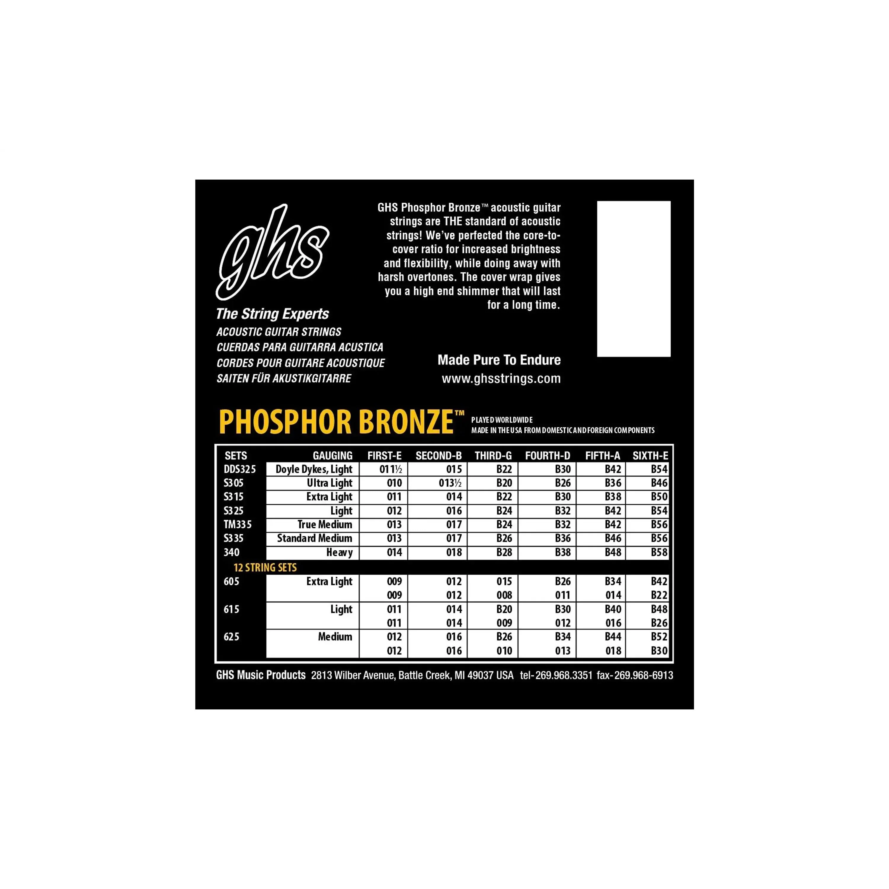GHS S335 Phosphor Bronze Acoustic Guitar Strings - Medium .013-.056 - Image 2