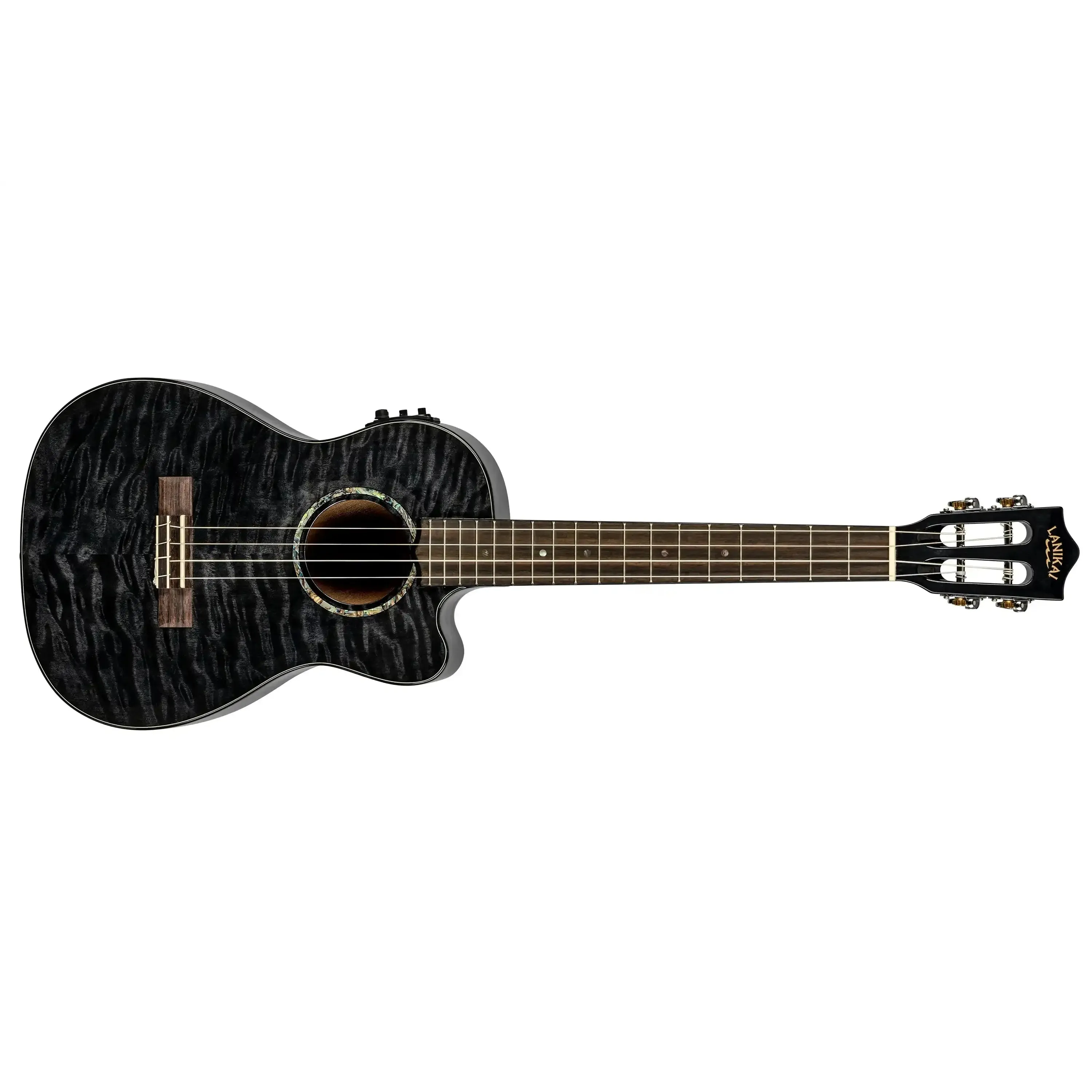 Lanikai QM-BKCEB Black Quilted Maple Baritone Ukulele with Pickup - Image 3