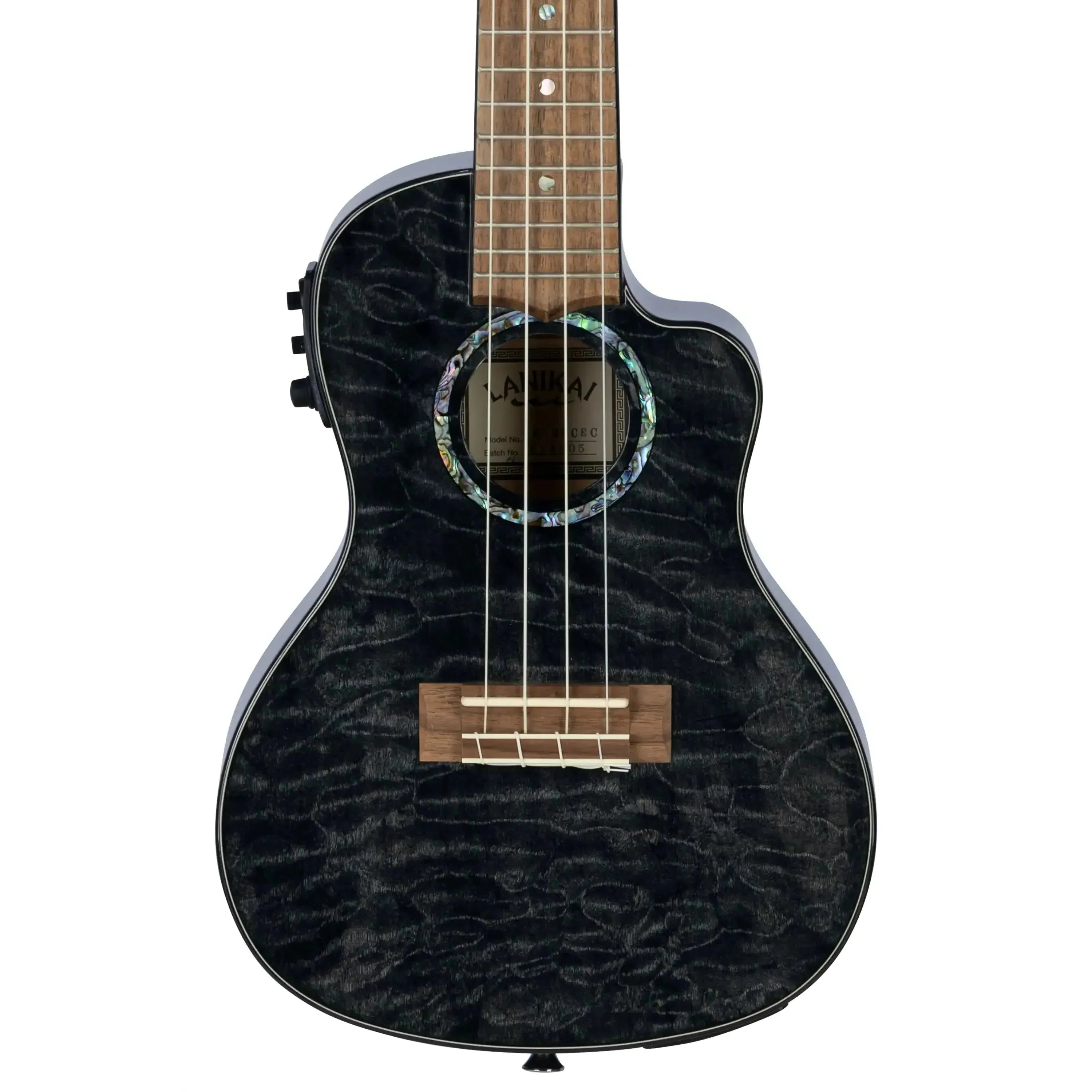 Lanikai QM-BKCEC Black Quilted Maple Concert Ukulele w/ Pickup