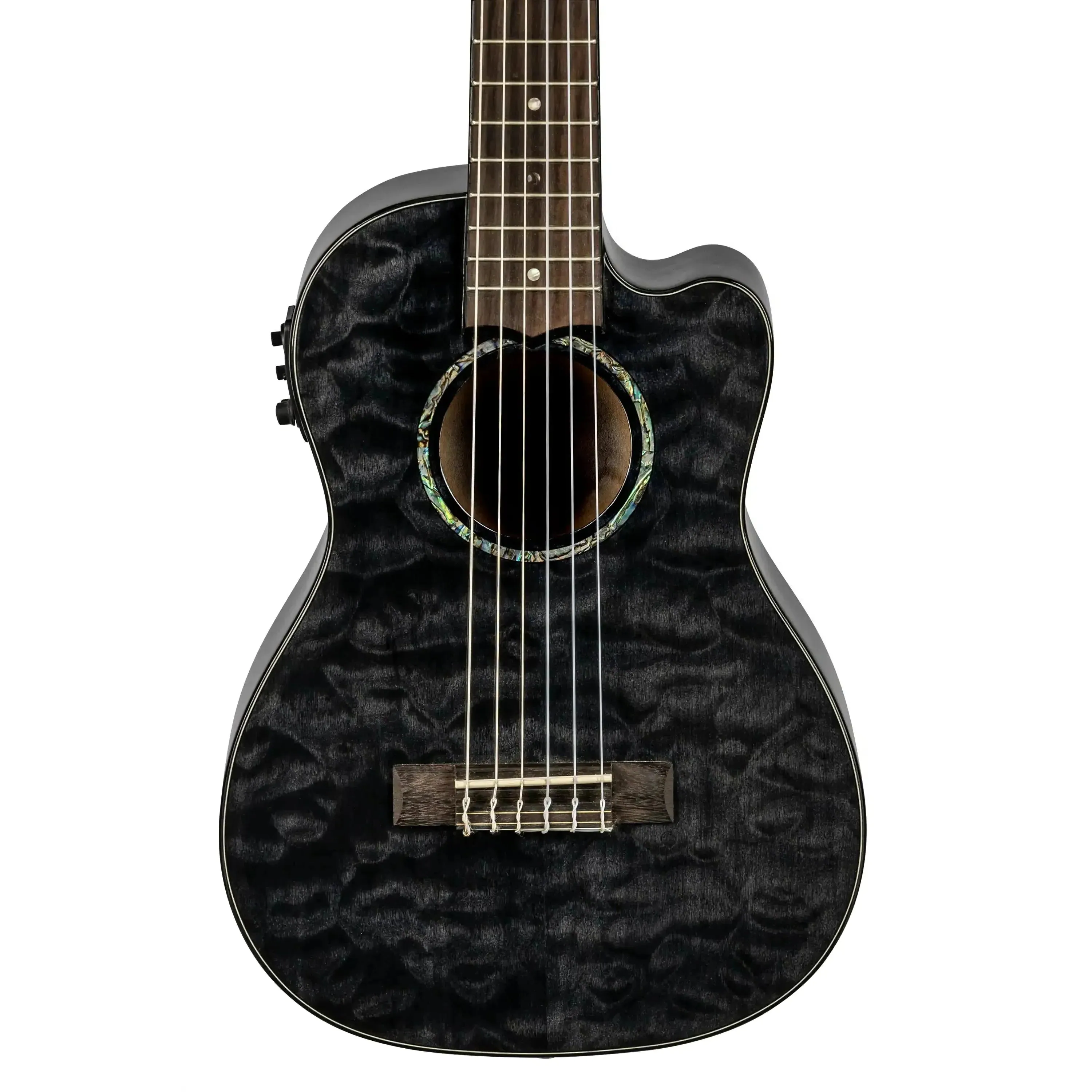 Lanikai QM-BKCEG Black Quilted Maple Guitelele with Pickup