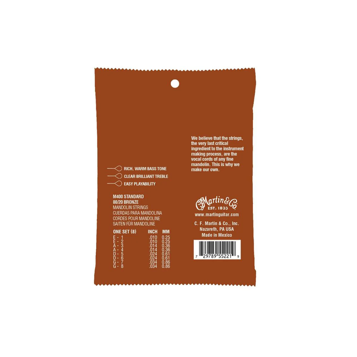Martin M400 80/20 Bronze Mandolin Strings - .010-.034 Standard - Image 2