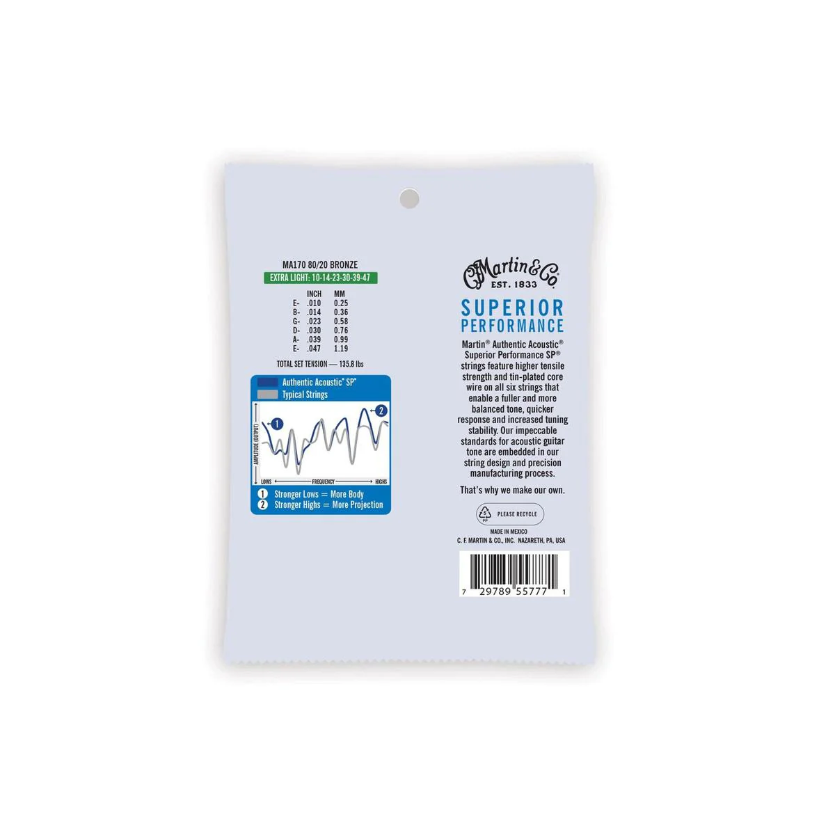Martin MA170 Authentic Acoustic SP 80/20 Bronze Guitar Strings - .010-.047 Extra Light - Image 2