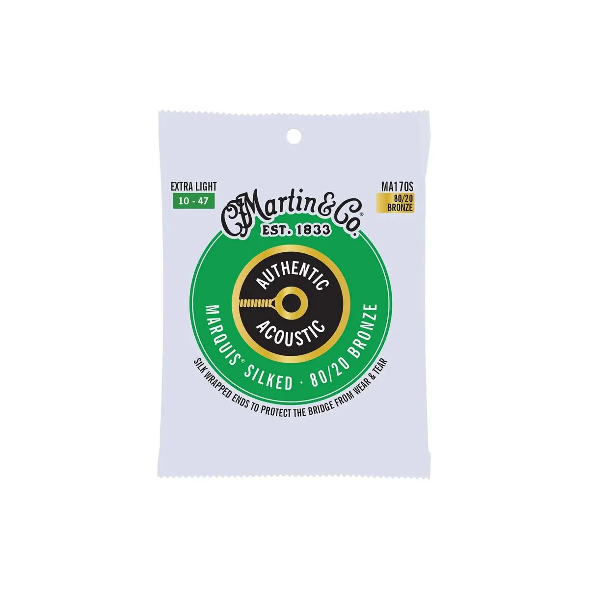 Martin MA170S Authentic 80/20 Bronze Marquis Silked Acoustic Guitar Strings - Extra Light .010-.047
