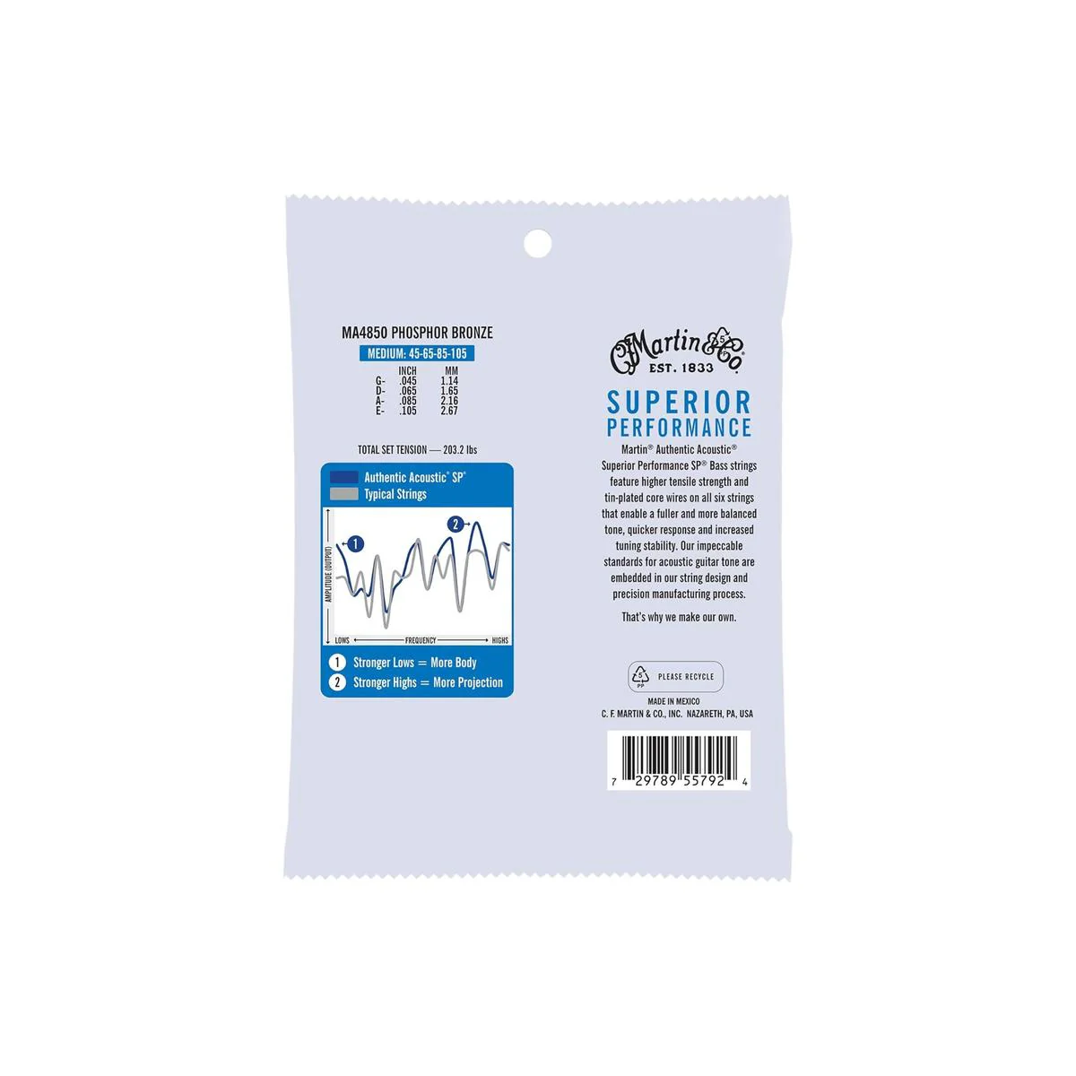 Martin MA4850 Authentic Acoustic SP Bass Guitar Strings - .045-.105 Medium - Image 2