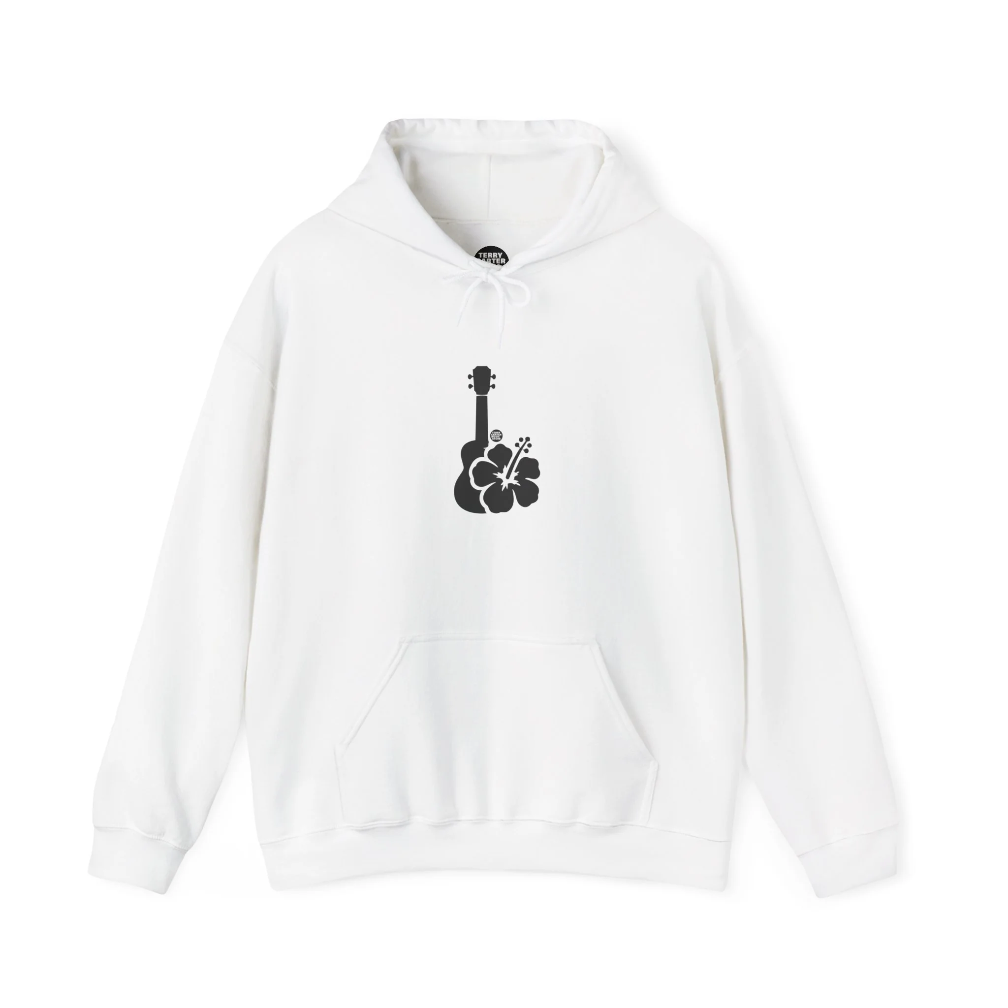 Ukulele Musician Hoodie with Hibiscus - Black Logo