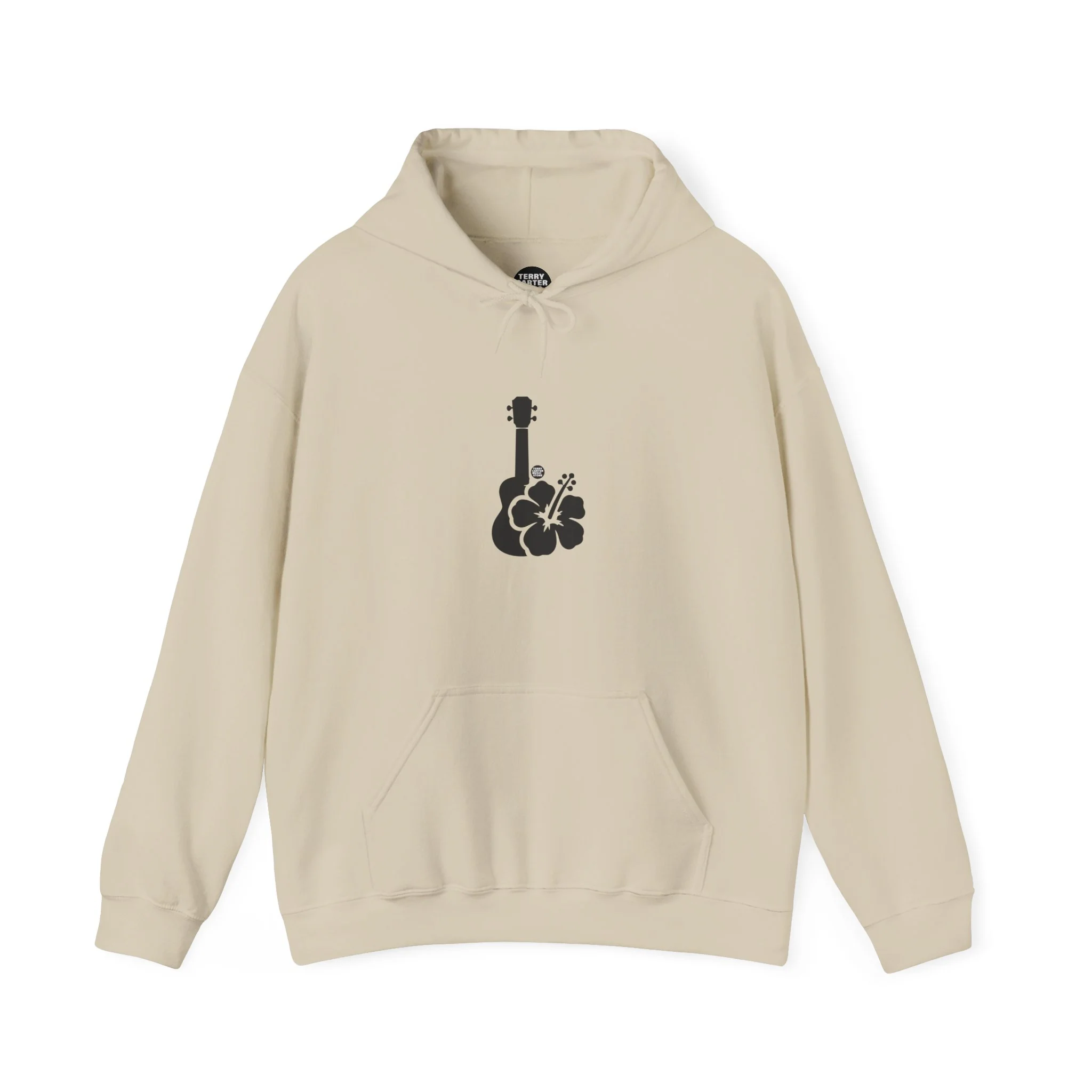 Ukulele Musician Hoodie with Hibiscus - Black Logo - Image 2