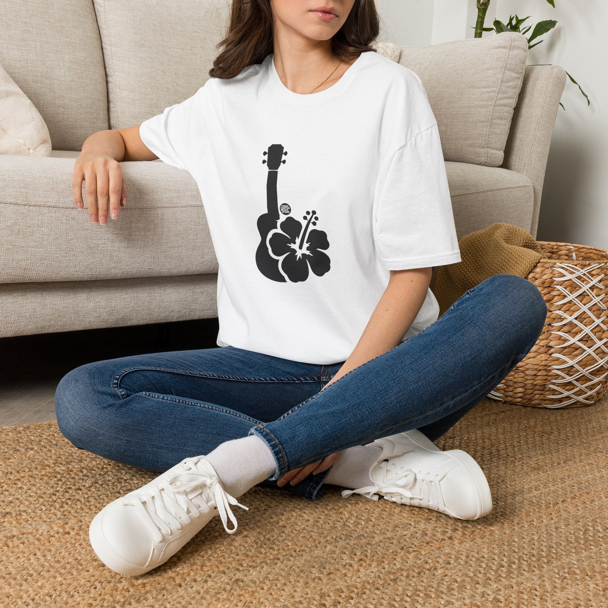 Ukulele Musician T-Shirt with Hibiscus - Black Logo - Image 10