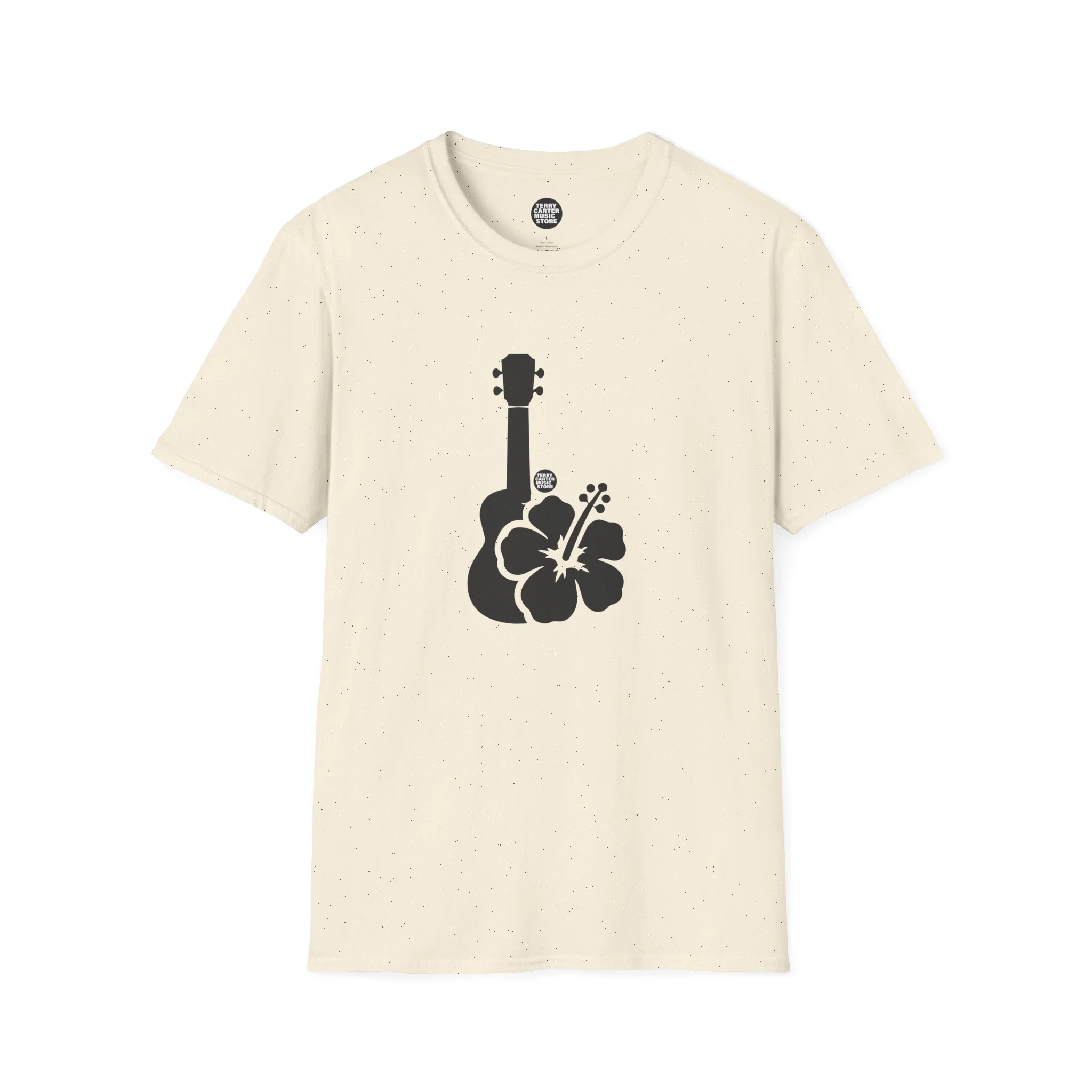Ukulele Musician T-Shirt with Hibiscus - Black Logo - Image 3