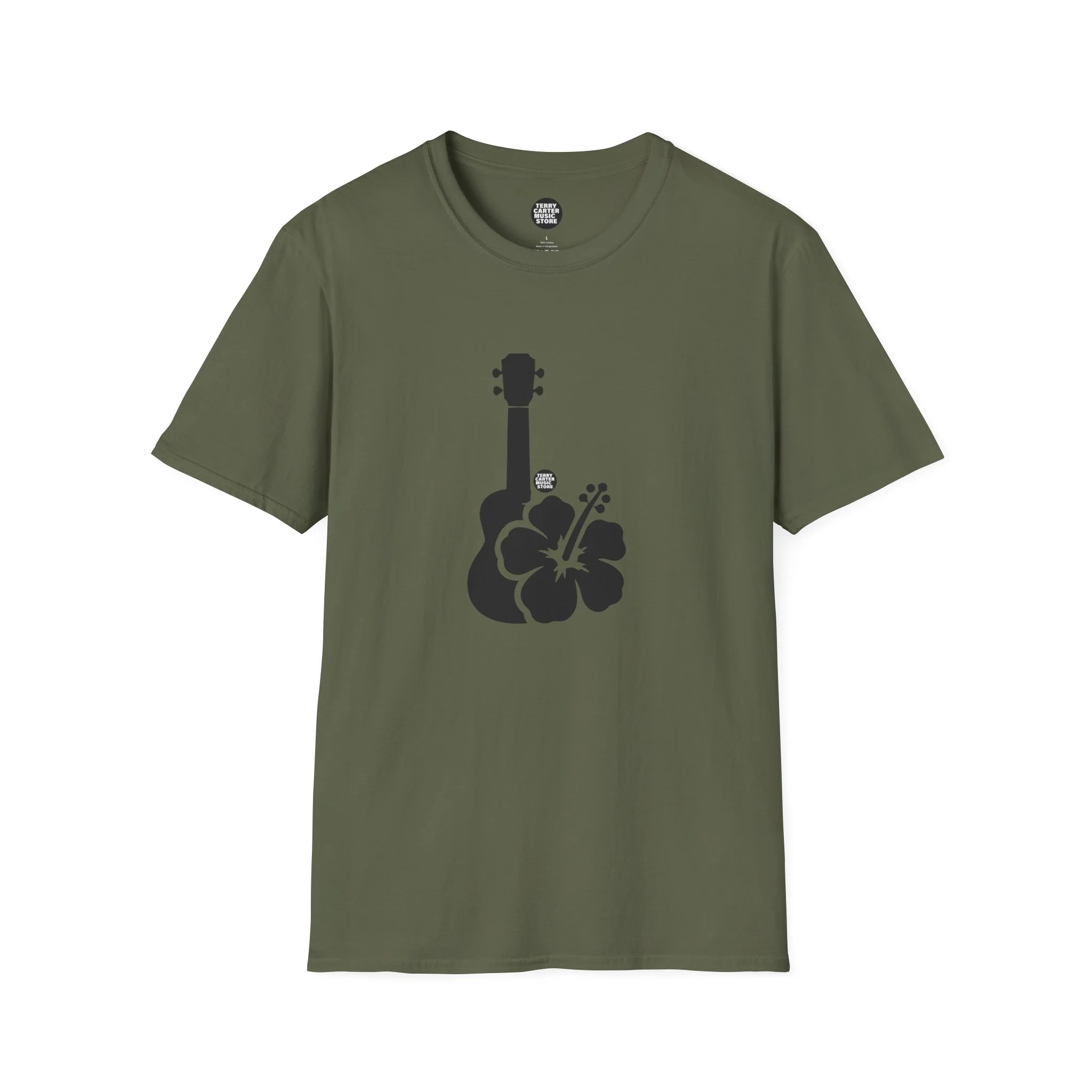 Ukulele Musician T-Shirt with Hibiscus - Black Logo - Image 4