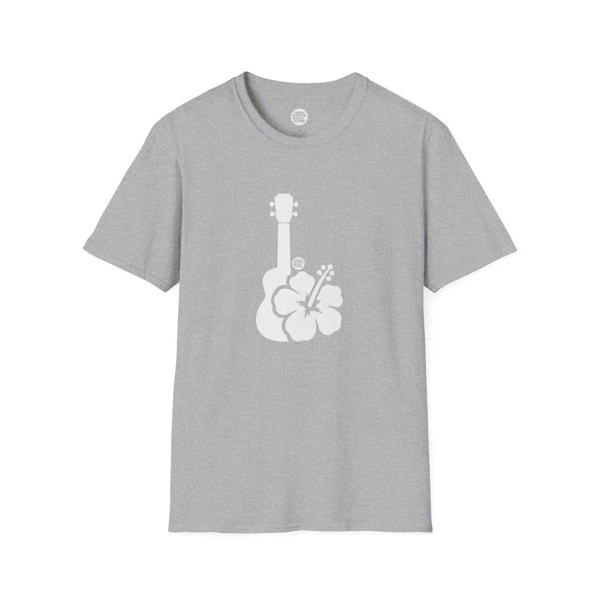 Ukulele Musician T-Shirt with Hibiscus - White Logo - Image 2